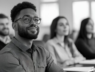 Poster - Smiling Man in Glasses, Shirtless, with Black Hair at Class