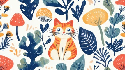 Wall Mural - seamless pattern with cats cartoon