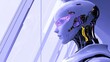 © milenialdesastudio - Futuristic female robot's profile, gazing out a window, showcasing intricate mechanical details.