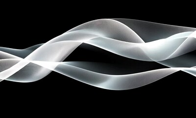 Wall Mural - abstract silver waves on black background: a serene digital art