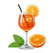 © Olga Shulgina - Aperol spritze cocktail vector illustration. Image of summer refreshing alcoholic drink in a glass with ice. Traditional Italian aperitif for bar and menu.