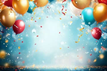 Canvas Print - A vibrant party backdrop featuring confetti, balloons, and ribbons.