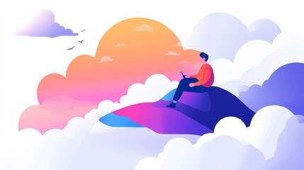 Wall Mural - cloud data storage banner set for network and information technology concept. business cloud computi