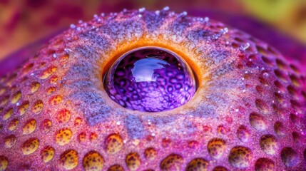 Close-up of a vibrant, textured sphere with a central, reflective orb.