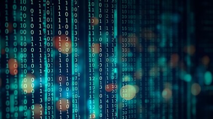 Digital binary data on the background of a computer screen