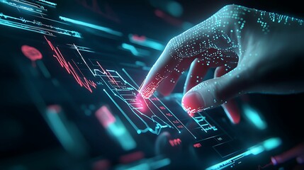 Wall Mural - health info records digital. a futuristic hand interacts with a glowing digital interface, showcasin