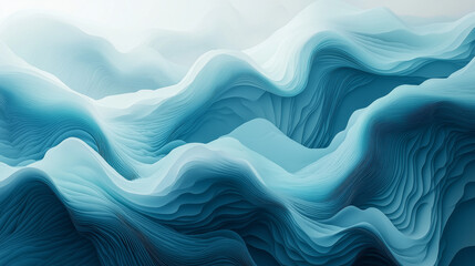 Leinwandbilder - Abstract flowing digital waves with a 3D effect in shades of teal, blue, and white. The design mimics fluidity and data movement in a futuristic style.