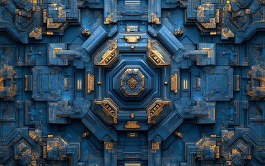 Poster - Blue abstract technology background with intricate patterns and dynamic shapes, forming a mesmerizing and immersive fusion of futuristic elements in a captivating design