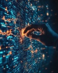 Poster - Global business network concept with a businessman interacting with data exchanges in cyberspace, showcasing the importance of big data in modern digital transformation
