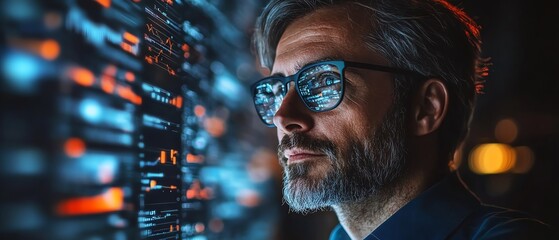 Poster - Global business network concept with a businessman interacting with data exchanges in cyberspace, showcasing the importance of big data in modern digital transformation