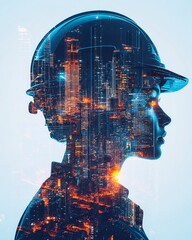 Aufkleber - Double exposure image showcasing engineers in building construction