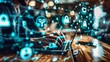 © KaiTong - Innovative digital security technology with glowing backlit circuits data encryption and intelligence protection on a futuristic interconnected network