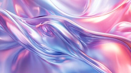 Wall Mural - Abstract iridescent pink and blue liquid silk waves.