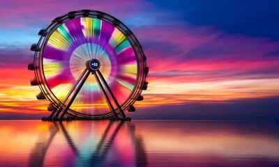 Wall Mural - Vibrant Ferris Wheel at Sunset: A Colorful Spectacle