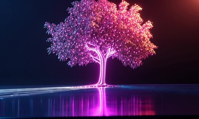 Wall Mural - Neon Tree of Digital Growth: A Futuristic Vision