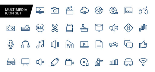 set multimedia icons for websites apps digital projects, interface button collection symbol