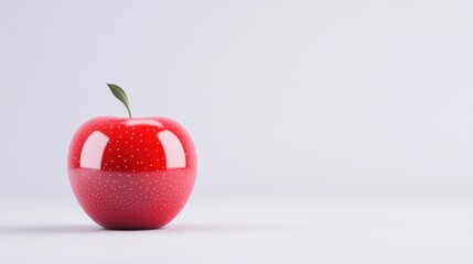 Wall Mural - A shiny, red apple with a green leaf on a minimalist background.