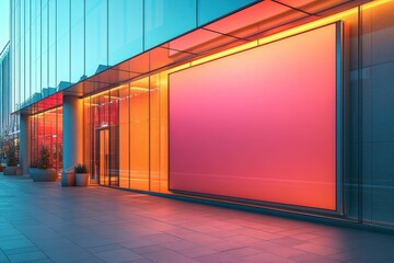 Poster - Modern Building Facade with Blank Billboard Reflecting Windows and Sky Minimalist Design