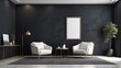 © Nirwasita - Modern living room and mock up furniture interior design and black wall texture background