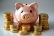 © Fiardhie - Piggy Bank and Stacks of Coins Realistic Image: Saving Money, Financial Security, Wealth Accumulation