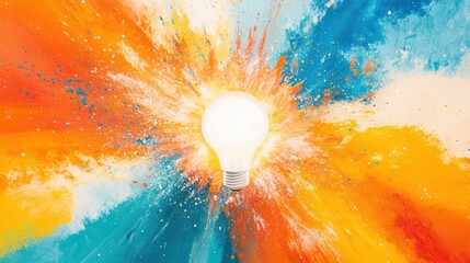 Wall Mural - Vivid lightbulb with colorful burst on soft gradient background