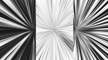 Poster - Set of black and white, gray radial lines comics style background. Manga action, speed abstract. Vector illustration. Isolated on white background