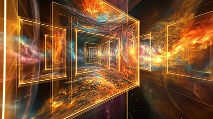 Wall Mural - Vibrant cosmic tunnel with glowing frames reflecting the beauty of the universe