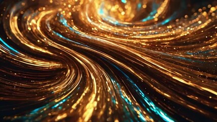 Wall Mural - A dynamic, flowing golden particle effect smooth, shiny bronze backdrop, evoking motion and high-tech innovation, luxury live Wallpaper, 4k High-Quality Luxury Wallpaper Background Animation Video