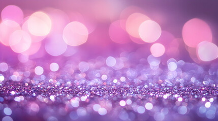 Dreamy pastel-toned bokeh sparkles glowing indoors with soft shimmering particles on a smooth grey and lavender background