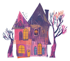 Wall Mural - PNG Haunted house architecture building painting.