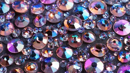 Wall Mural - shimmering rhinestones scattered on a textured surface reflecting various colors and light patterns