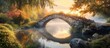 © ArtificialHorizons - Serene stone bridge over calm river at sunset reflecting nature's beauty ideal for landscape artwork and tranquil environments