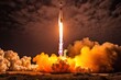 © Ihor - A rocket powers upward from Earth, its exhaust illuminating the night landscape with vibrant oranges and reds