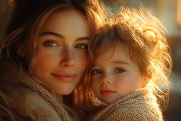 emotional moment between mother and daughter cuddling at home on the sofa celebrating love and conne