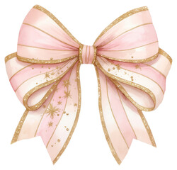 Wall Mural - PNG Coquette stripes bow ribbon illustration pink gold.