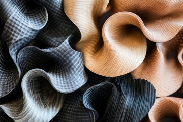 Wall Mural - Textured fabric swirls, dark and light tones.