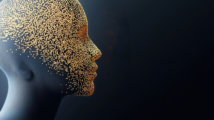 Poster - Braille is a language of innovation. It enables communication and learning for all. Abstract Human Face Formed by Colorful Particles and Letters