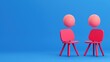 © Nisit - Minimalist Conversation Scene with Two Chairs and Speech Bubbles on Blue Background