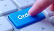 © Design_Stock - Order Now, Finger Pressing Keyboard Button, Online Order, Glowing Blue Key on Keyboard, E-commerce Concept, Finger Activating Order Button
