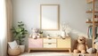 © SirArbusto - Habitación infantil acogedora con marco de póster, juguetes y decoración cálida