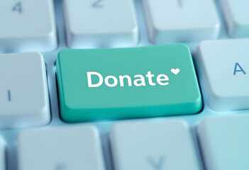 Donate Now, Green Keyboard Button, Online Donation, Giving on Keyboard, Charity Concept, Donate Key Close-up