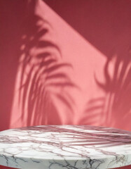 Wall Mural - abstract studio with pink background for product presentation. empty room with window shadows, flowe