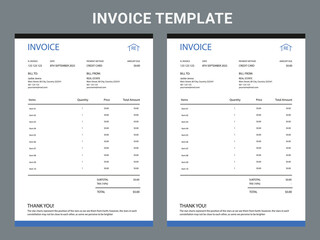 Wall Mural - Abstract modern colorful business invoice template. color variation creative invoice Template Paper Sheet Include Accounting, Price, Tax, and Quantity. With color variation Vector illustration of Fina