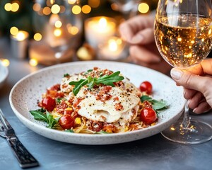 capture the warmth of a festive mother's day dinner under twinkling fairy lights, where family membe