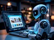 © SR Creative Idea - AI Robot Using Laptop Digital Technology Future Workplace