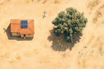 Wall Mural - A Peaceful Desert Home with Solar Panels