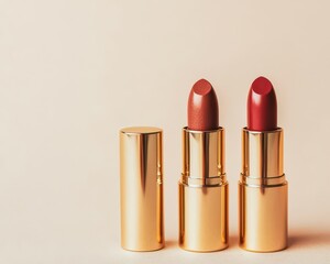 sustainable beauty concept. a minimalist product shoot featuring vegan lipstick tubes in recyclable 