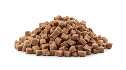Wall Mural - side view on one single brown sugar cubes pile heap isolated on white background