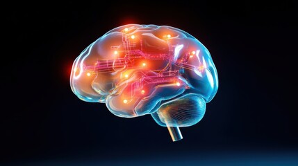 Wall Mural - A digital brain with glowing circuits, symbolizing intellectual property rights,Digital rights concept