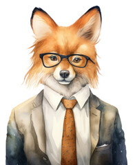 Poster - PNG Fox business watercolor animal mammal.